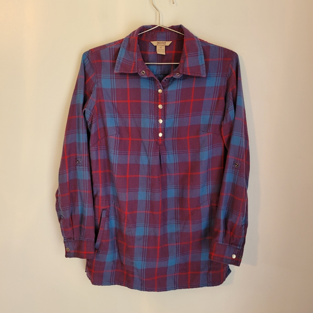 DULUTH TRADING CO | Women's Half Button Flannel Long Sleeve